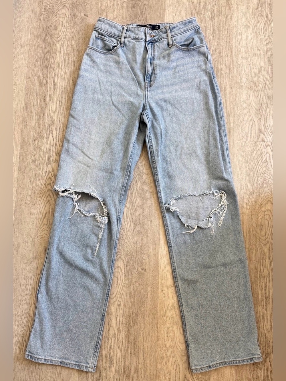 Hollister Light Blue Distressed Straight Leg Jeans